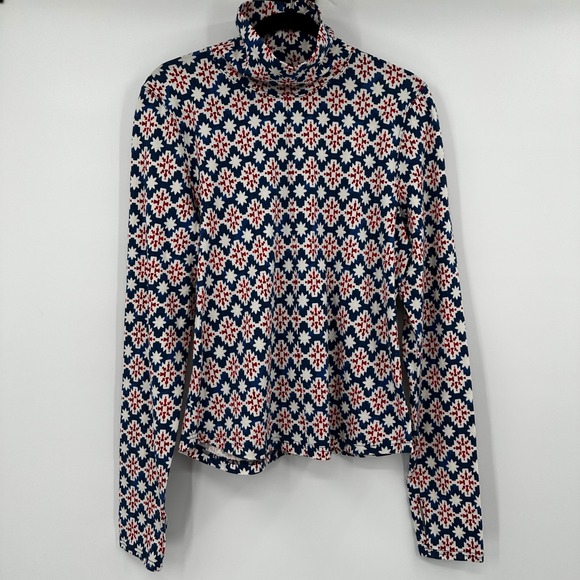 Free People Sweaters - Intimately‎ Free People Snowflake Geo Print Turtleneck Top XL Red White Blue